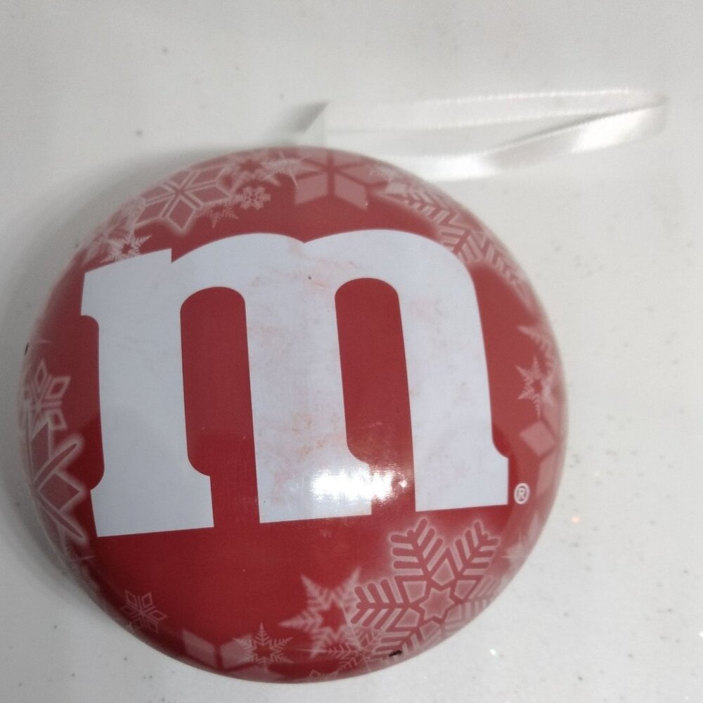 M M Candy Christmas Ornament Red  Hanging Gift Canister